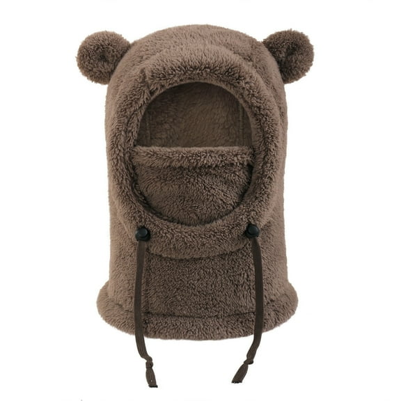 Cute Bear Ear Warm Hat, Winter Fleece Hats with Ear Flaps, Children's Balaclava Ski Mask, Windproof Warm Adjustable with Fleece Lining Hat for Boys Girls (Coffee)