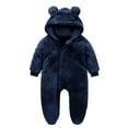 thumbnail image 1 of Cute Bear Ears Fleece Jumpsuit Girls Boys Warm Hooded Coverall Romper Newborn Fluffy Outerwear Snowsuit, 1 of 4