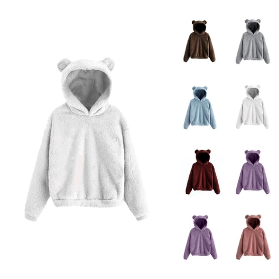Cute Bear Ears Hoodie for Women 2025 Casual Fall Winter Solid Color Hooded Sweatshirt Pullover Top Loungewear