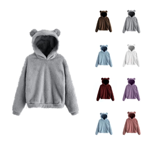 Cute Bear Ears Hoodie for Women 2025 Casual Fall Winter Solid Color Hooded Sweatshirt Pullover Top Loungewear