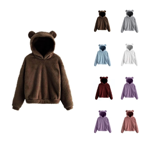 Cute Bear Ears Hoodie for Women 2025 Casual Fall Winter Solid Color Hooded Sweatshirt Pullover Top Loungewear