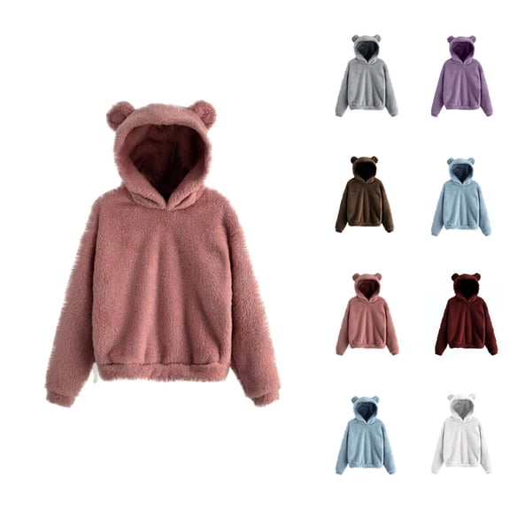 Cute Bear Ears Hoodie for Women 2026 Casual Fall Winter Long Sleeve Plain Hooded Sweatshirt Pullover Top Loungewear
