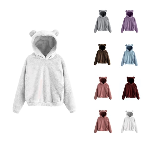 Cute Bear Ears Hoodie for Women 2026 Casual Fall Winter Long Sleeve Plain Hooded Sweatshirt Pullover Top Loungewear
