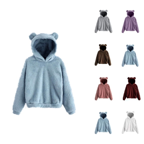 Cute Bear Ears Hoodie for Women 2026 Casual Fall Winter Long Sleeve Plain Hooded Sweatshirt Pullover Top Loungewear