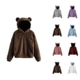 thumbnail image 1 of Cute Bear Ears Hoodie for Women 2026 Casual Fall Winter Long Sleeve Plain Hooded Sweatshirt Pullover Top Loungewear, 1 of 6