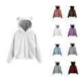 thumbnail image 1 of Cute Bear Ears Hoodie for Women 2026 Cute Fall Winter Long Sleeve Plain Hooded Sweatshirt Pullover Top Loungewear, 1 of 6