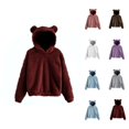 thumbnail image 1 of Cute Bear Ears Hoodie for Women 2026 Cute Fall Winter Long Sleeve Plain Hooded Sweatshirt Pullover Top Loungewear, 1 of 6