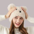 thumbnail image 1 of Cute Bear Ears Plush Sherpa Beanie Windproof Cap Warm Animal Hat for Women (Beige M), 1 of 3