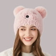 thumbnail image 1 of Cute Bear Ears Plush Sherpa Beanie Windproof Cap Warm Animal Hat for Women (Pink M), 1 of 2