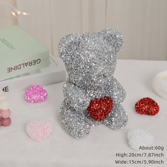 Cute  Bear, Eternal Real Rose Romantic Gift for Girlfriend Wife Her in Valentine's Day, Birthday, Christmas, Weddings, Anniversaries silver