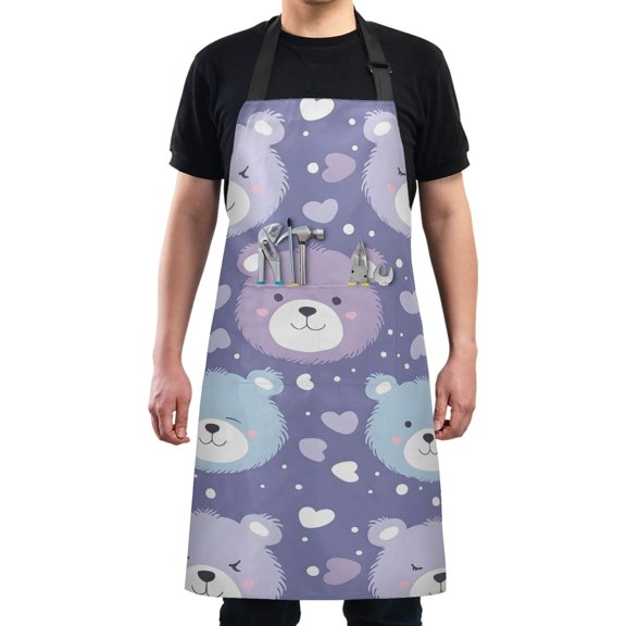 Cute Bear Face and Heart Kitchen Apron with 2 Pockets Adjustable waterproof Cooking Aprons for Women Men Chef