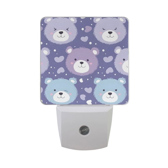 Cute Bear Face and Heart Night Light 2 Pack LED Nightlight Plug into Wall Dusk to Dawn Sensor Soft White