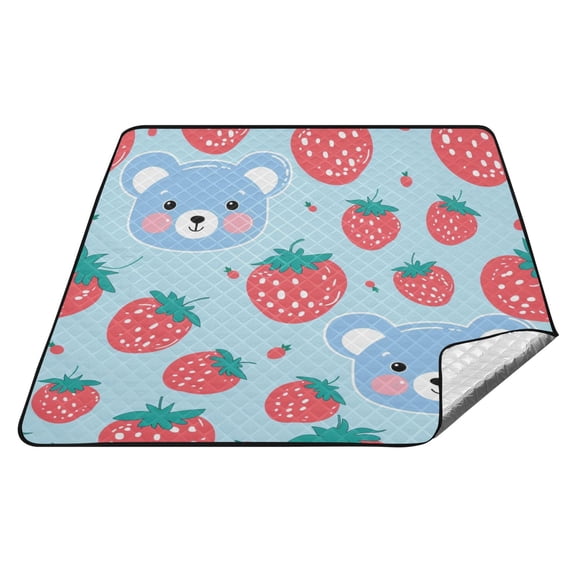 Cute Bear Face with Strawberry Picnic Blankets Extra Large 78"x78" Beach Blanket Waterproof Sandproof Outdoor Mat for Camping Travel Park