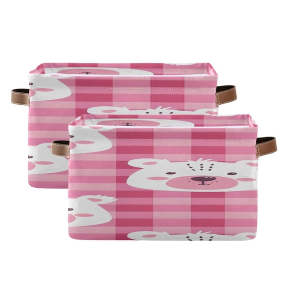 Cute Bear Faces Cartoon Square Storage Bins with Handles Collapsible Containing Box 2 Packs