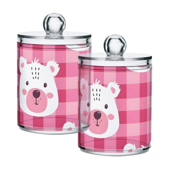 Cute Bear Faces Cartoon Translucent Plastic Cans Storage Canisters with Lid Set of 2