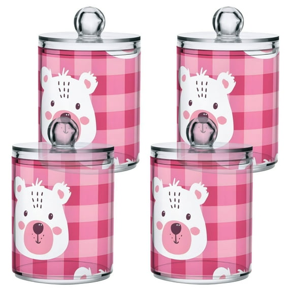 Cute Bear Faces Cartoon Translucent Plastic Cans Storage Canisters with Lid Set of 4