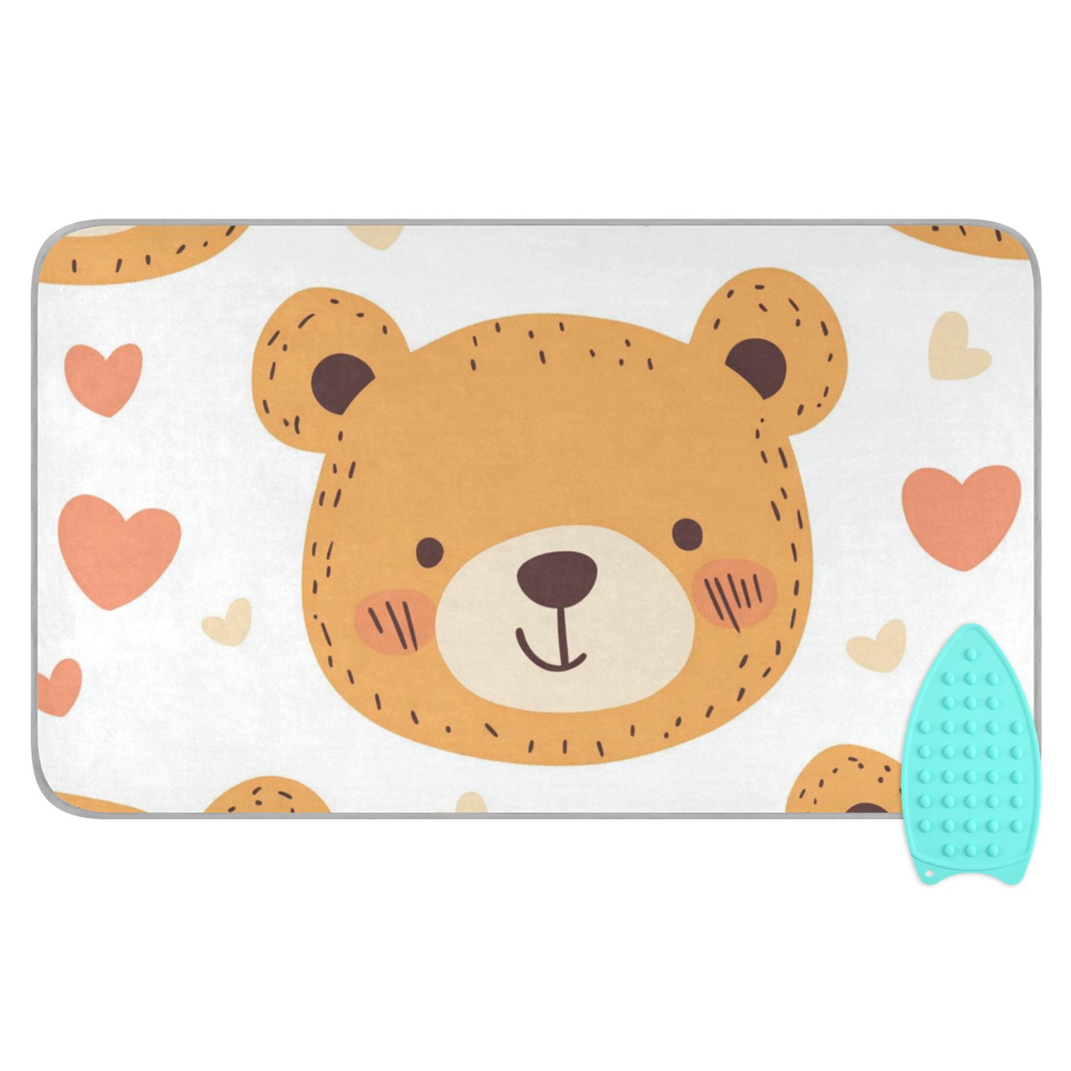 Cute Bear Faces Hearts Hand Drawn Ironing Mat Blanket Portable Travel Ironing Pad Heat Resistant Pad 47.2" x 27.6”