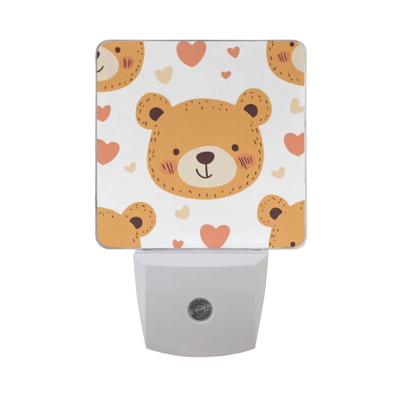 Cute Bear Faces Hearts Hand Drawn LED Night Light with Smart Sensor Plug Into Wall Dusk to Dawn 2 packs