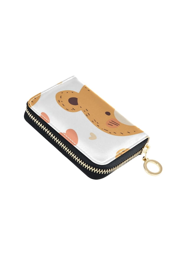Cute Bear Faces Hearts Hand Drawn Women's Credit Card Holder PU Leather Zipper Wallet RFID Blocking