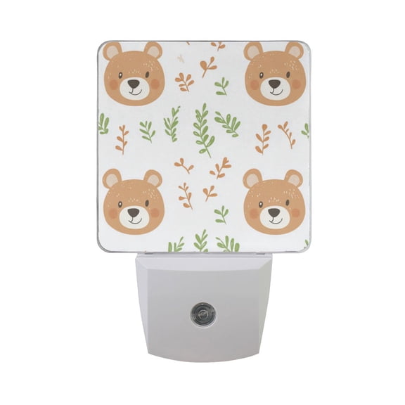 Cute Bear Faces Leaves LED Night Light with Smart Sensor Plug Into Wall Dusk to Dawn 2 packs
