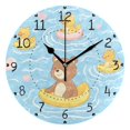 thumbnail image 1 of Cute Bear Floating on Rubber Duckies Round Wall Clock Silent Analog Battery Operated Black Pointer Home Decor 9.84" Diameter, 1 of 11