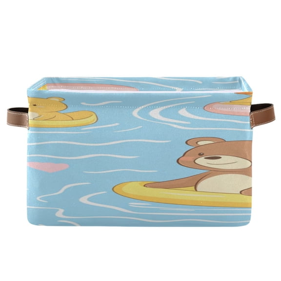 Cute Bear Floating on Rubber Duckies Square Storage Bins with Handles Collapsible Containing Box 1 Pack