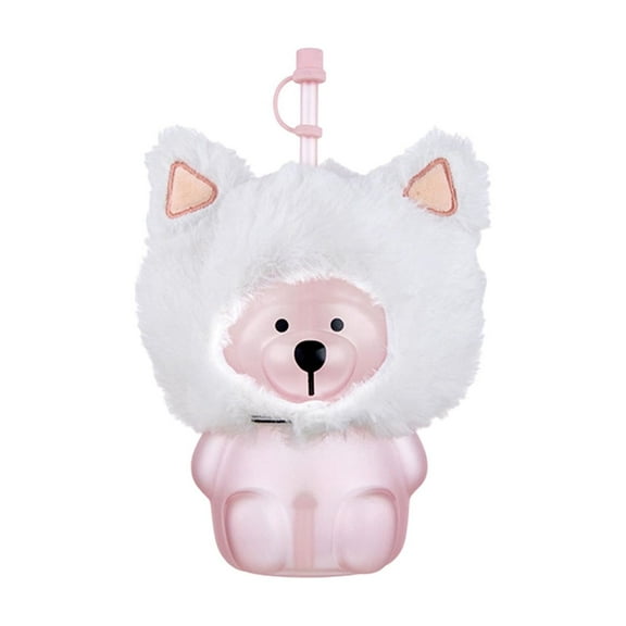 Cute Bear Glass Mug – 17oz Winter Coffee Cup with Lid, Soft Bear Design, Transparent Glass Tea Cup for Home, Office, Travel