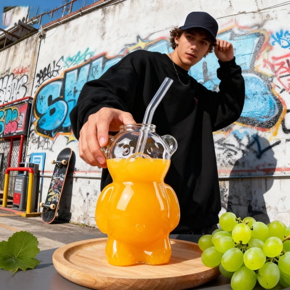 Cute Bear Glass Mugs with Straw，5.51in，2025 New Creative Bear Cup with Straw for Christmas Birthday Gifts，Coffee Beer Wine Cocktail Drinks 20oz(with Straw)