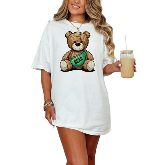 Cute Bear Graphic T-Shirt, Adorable Teddy Bear Image Tee, Unique Bear Print Unisex Shirt, Funny Bear Design Top, Stylish Bear T-Shirt, White Comfort Colors T-Shirt, XL