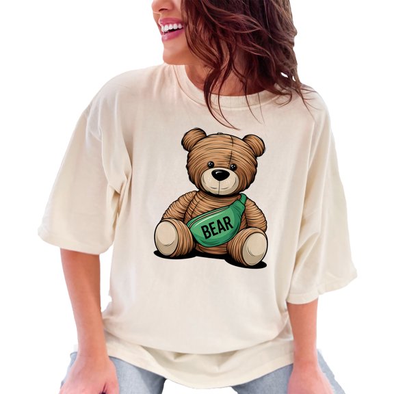 Cute Bear Graphic T-Shirt, Adorable Teddy Bear Image Tee, Unique Bear Print Unisex Shirt, Funny Bear Design Top, Stylish Bear T-Shirt, Ivory Comfort Colors T-Shirt, Medium