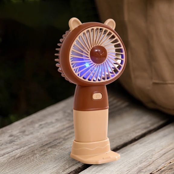 Cute Bear Handheld Fan with Base, Mini USB Rechargeable Portable Fan for Outdoor, Travel & Student Use