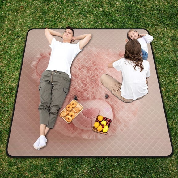 Cute Bear Head Beach Blanket Outdoor Picnic Blanket 78"x 78" Waterproof Foldable for Beach Camping Travel Hiking Grass Lawn Park