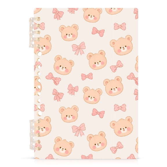 Cute Bear Head Bow Tie A5 Notebook Refillable 60 Sheets Detachable Ring Binder PP Cover Journal