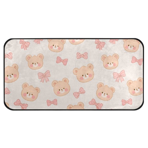 Cute Bear Head Bow Tie Kitchen Runner Rug 39x20 in Non Slip Absorbent Cushioned Laundry Bathroom