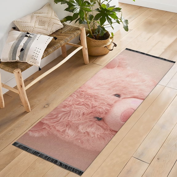 Cute Bear Head Runner Rug Machine Washable Area Rugs Carpet Non Slip Entryway Mat for Bedroom Entryway Front Door