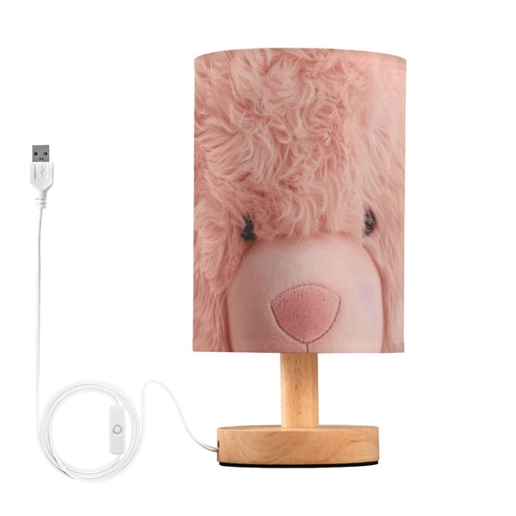Cute Bear Head Table Lamp USB Bedside Desk Nightstand Lamp Printed Gifts Small Lamp Wood Base for Bedroom Living Room Kids Room College Dorm