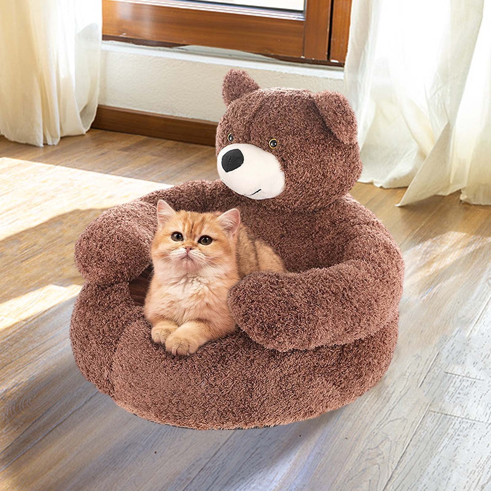 Cute Bear Hug Pet Bed, 46x40cm Detachable Washable Dog Beds, Soft Comfortable Plush Cat Sleeping Mat, Pet Bed Warm Cozy Calming Pet House, Warm Pet Bed Mat, Non-Slip Dog Cat Beds