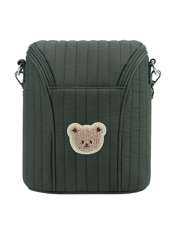Cute Bear Insulated Baby Bottle Bag Reusable Portable Breast Pump Storage Bag Cotton with Removable Buckle for Milk/Breast Pump Travel Supplies (Green)