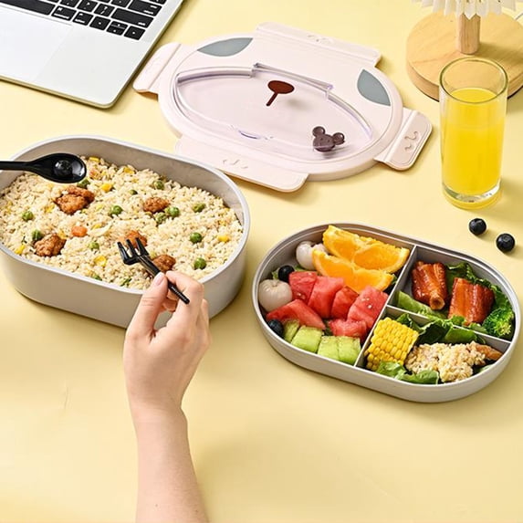 Cute Bear Insulated Lunch Box Set - Stackable Stainless Steel Food Container with Thermal Bag for All Ages (10")