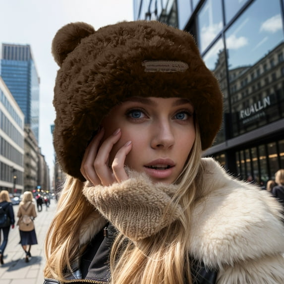 Cute Bear Knitted Hat For Girls Warm Thick Knit Cap Adorable Winter Headwear For Kids Ski Hat Winter Hates Toboggan with Cushion Cold Cap for Men Warmest Hat Men Winter Hats Womens Hat Trapper Hat for