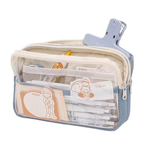 Cute Bear Large Capacity Storage Pencil Pen Case Office Multifunction Organizer Make up Toiletry Bag Pouche Holder Box (Green)