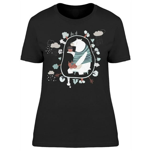 Cute Bear Little Cat Coffee T-Shirt Women -Image by Shutterstock, Female Medium