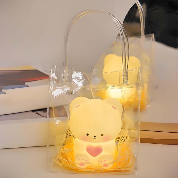 Cute Bear Night Light, 3.7x2.9inch Creativity Silica Bear Night Lamp, Powered By Button Battery, Used for Camping Party Room Decor, Gifts for Women, Girlfriend, Wife