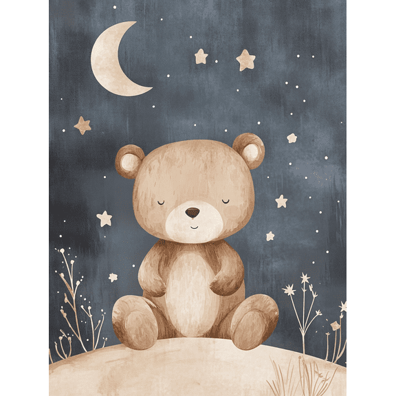 Cute Bear Night Sky Canvas Print/Wall ArtSuitable for Nursery DecorBedroom DecorLiving Room DecorKids Room DecorPlayroom Decor.