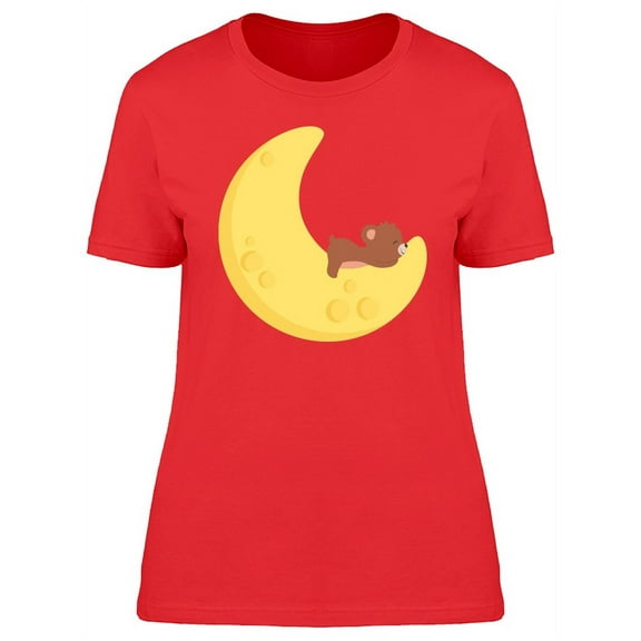 Cute Bear On The Moon Cartoon T-Shirt Women -Image by Shutterstock, Female Large