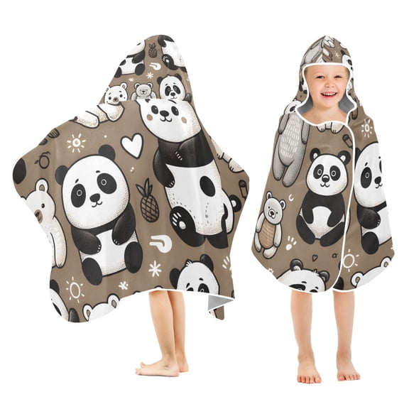 Cute Bear Panda Kids Hooded Beach Towel Baby Bath Poncho Towels with Hood Absorbent 50"x23.5" for Pool Swimming