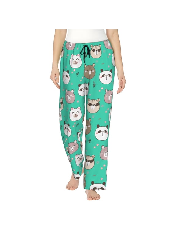 Cute Bear Panda Pattern Women'S Pajama Pants Drawstring Pj Bottoms Pants With Pockets Small