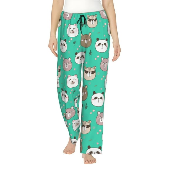 Cute Bear Panda Pattern Women'S Pajama Pants Drawstring Pj Bottoms Pants With Pockets Small