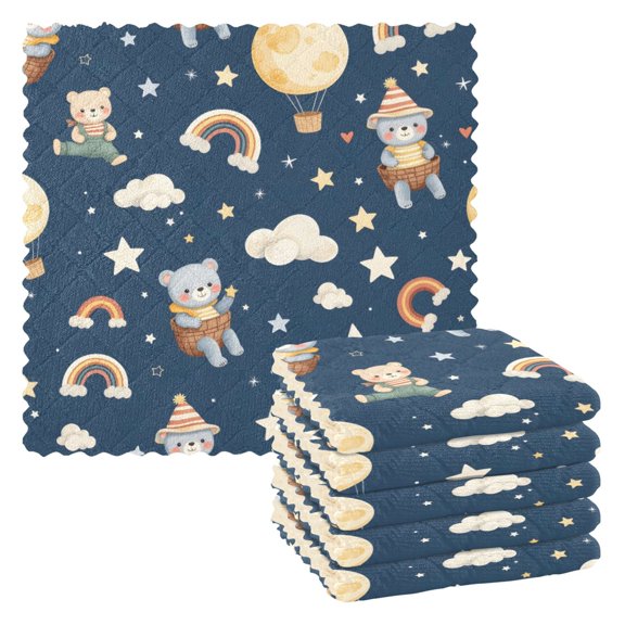 Cute Bear Pattern Dish Towels 6 Pack Kitchen Cleaning Dish Cloths Absorbent Reuseable Cleaning Cloths 11'' x 11''