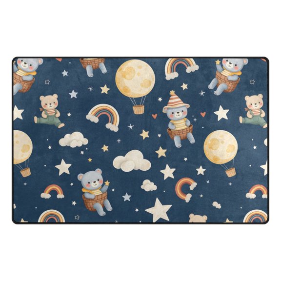 Cute Bear Pattern Memory Foam Area Rug 60"x39" Non Slip, Absorbent, Fade Proof for Living Room, Bedroom, Office